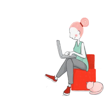 illustration of a woman seated with a laptop