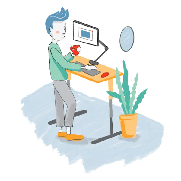 illustration of a person using a computer at a standing desk