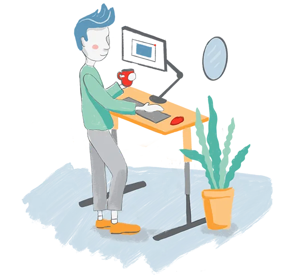 illustration of a person using a computer at a standing desk