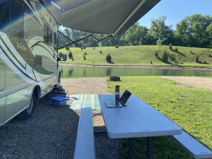 Kristine Simmermon takes work on the road in her RV.